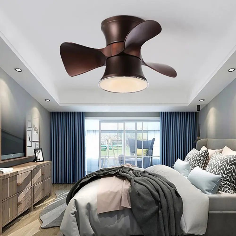 3-Curved Blade LED Flush Mount Ceiling Fan Light - Brown Lighting > lights Fans