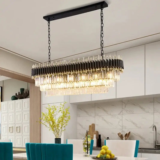 Black Oval Crystal Chandelier for Dining Kitchen Island - L120 W40 H38cm(L47.24’