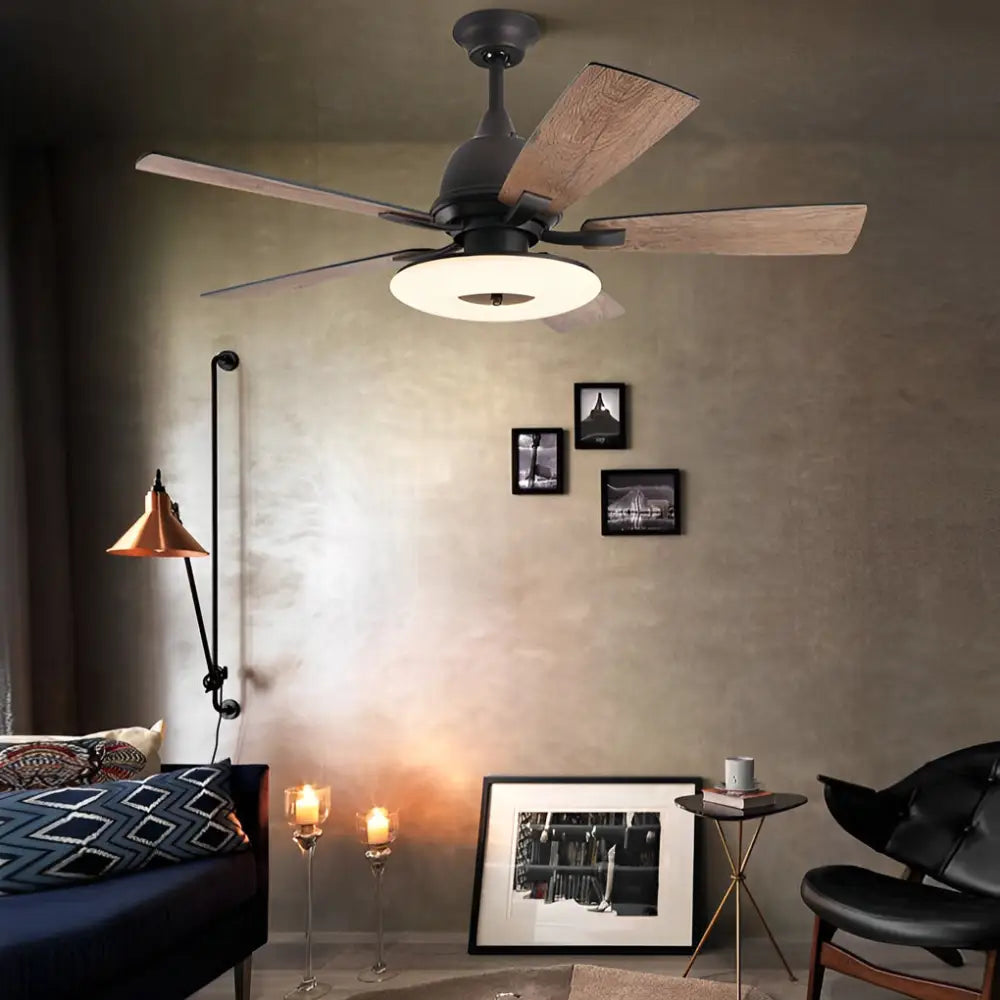 Dimmable LED Ceiling Fan with Wood Grain Blades - Lighting > lights Fans