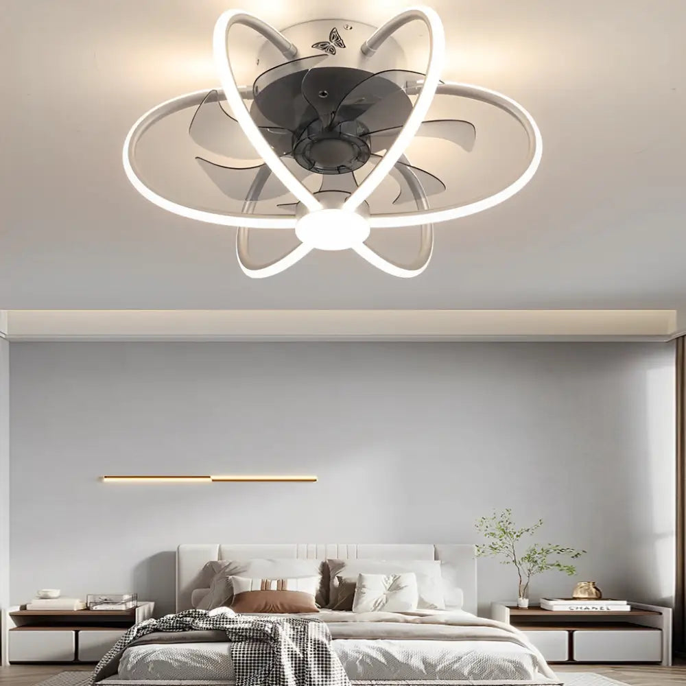 Flower Intelligent Dimmable LED Ceiling Fan Light - Silver - Lighting > lights Fans