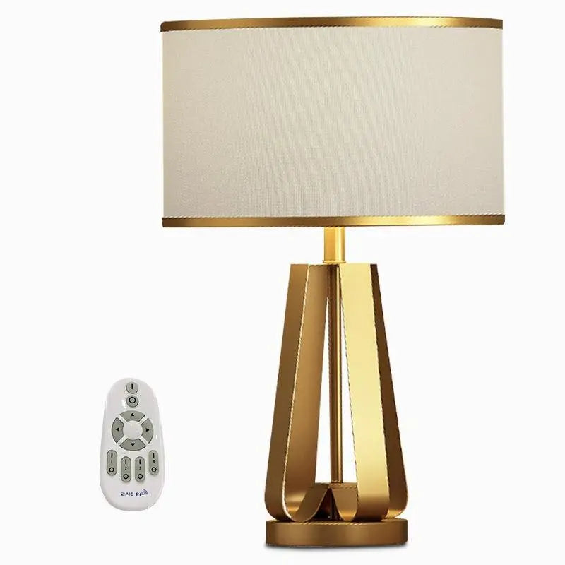 Gold Geometric Base Drum Linen Shade Table Lamp - Lighting > & Floor Lamps