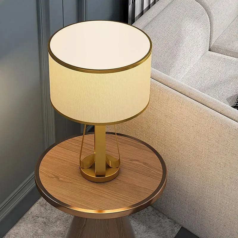 Gold Geometric Base Drum Linen Shade Table Lamp - Lighting > & Floor Lamps