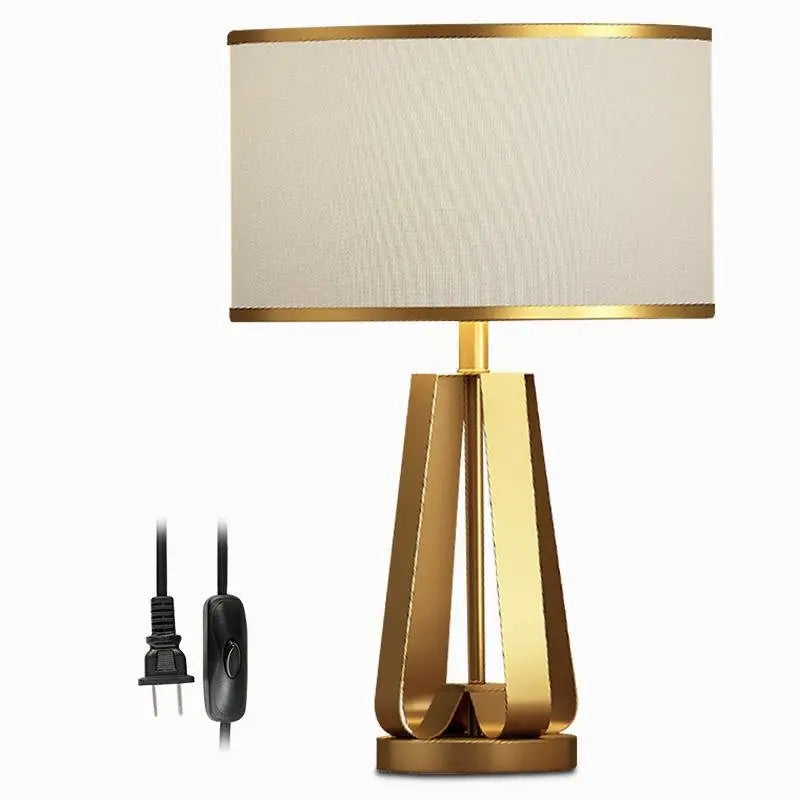 Gold Geometric Base Drum Linen Shade Table Lamp - Lighting > & Floor Lamps