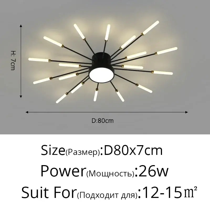 LED Nordic Fireworks Ceiling Chandelier for Living Room - B Black 18 heads / Stepless