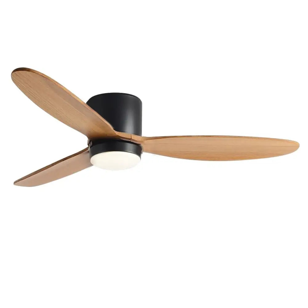 LED Nordic Flush Mount Ceiling Fan Light Chandelier - Black / Wood / With - Lighting >