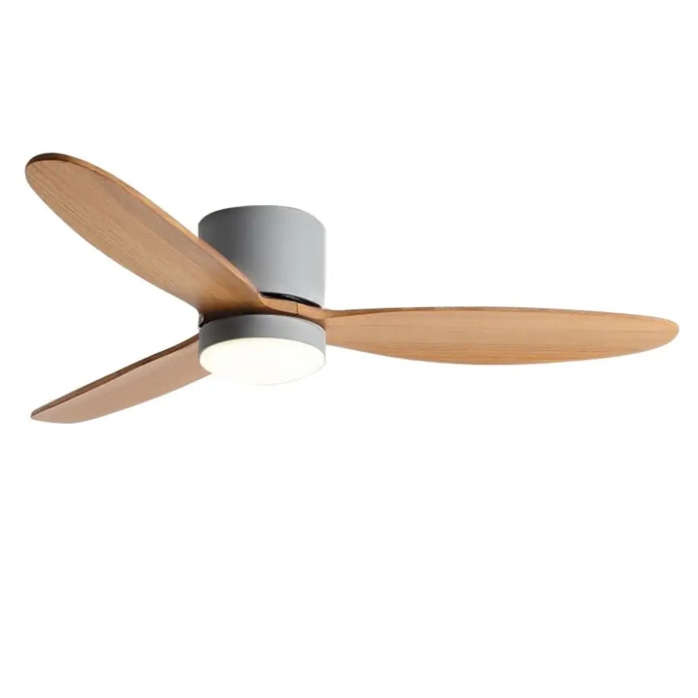 LED Nordic Flush Mount Ceiling Fan Light Chandelier - Gray / Wood / With - Lighting >