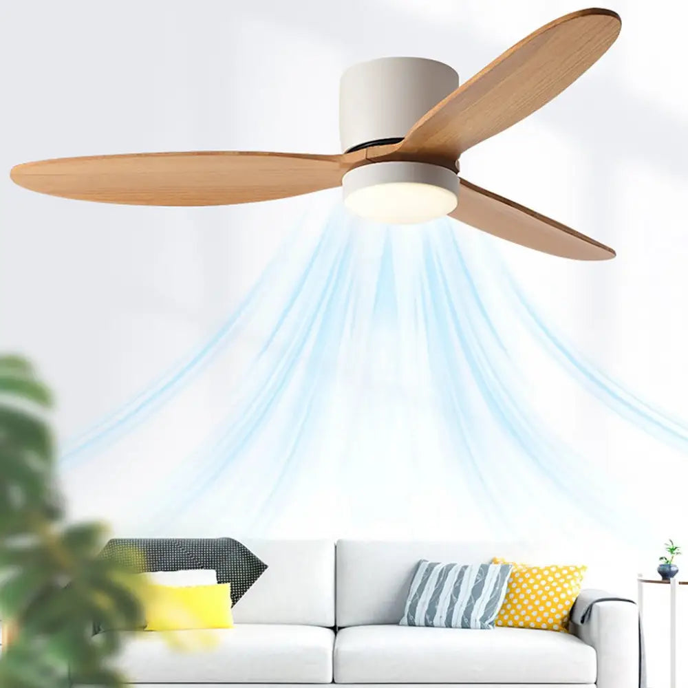LED Nordic Flush Mount Ceiling Fan Light Chandelier - White / Wood / With - Lighting >