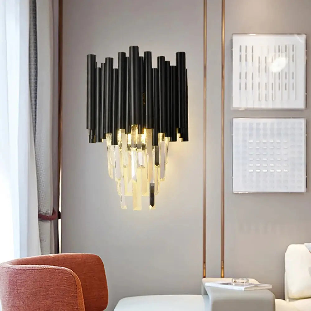 Luxury Black Crystal Wall Sconce for Living Bedroom Beside - Sconces