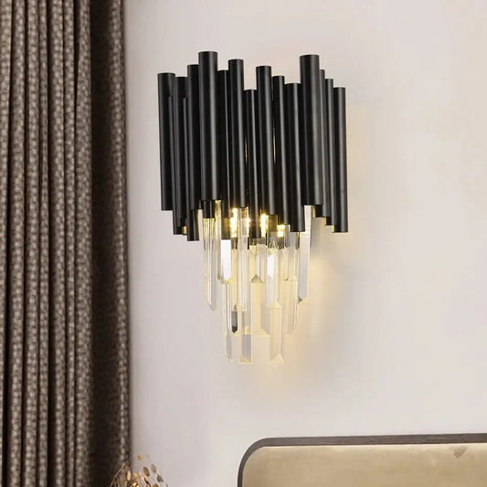 Luxury Black Crystal Wall Sconce for Living Bedroom Beside - Not dimm Warm Light / W25