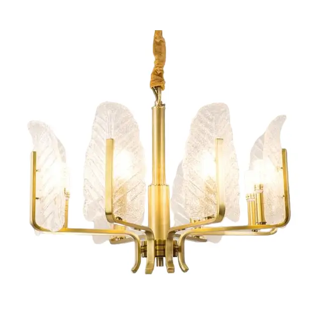Luxury Brass Chandelier with Frosted Glass Leaves - Home & Garden > Lighting Fixtures