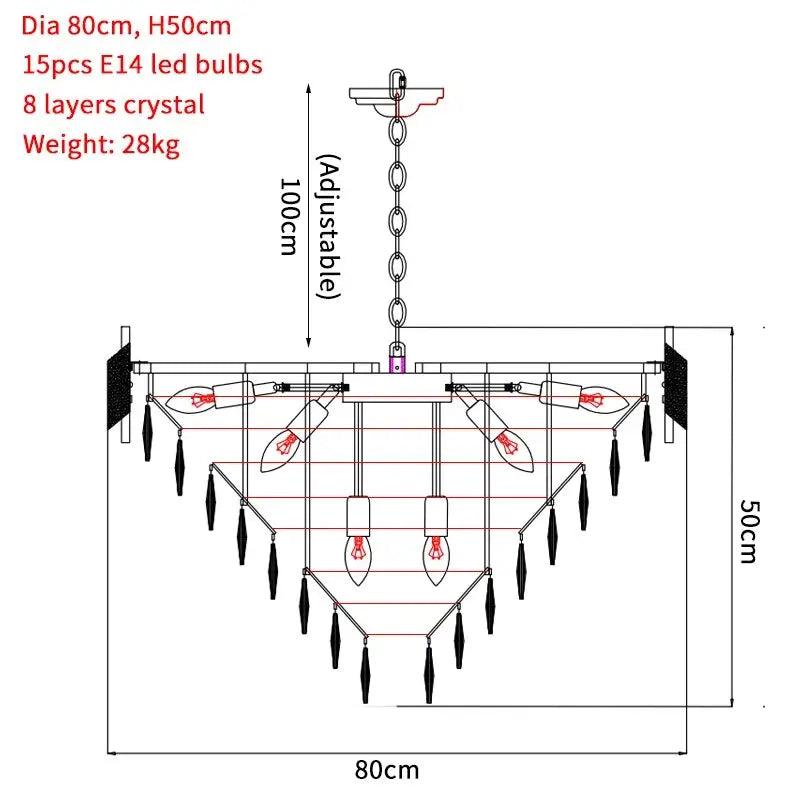 Luxury Crystal Round Chandelier for Living Dining Bedroom - Dia80xH50cm / NON dimm warm