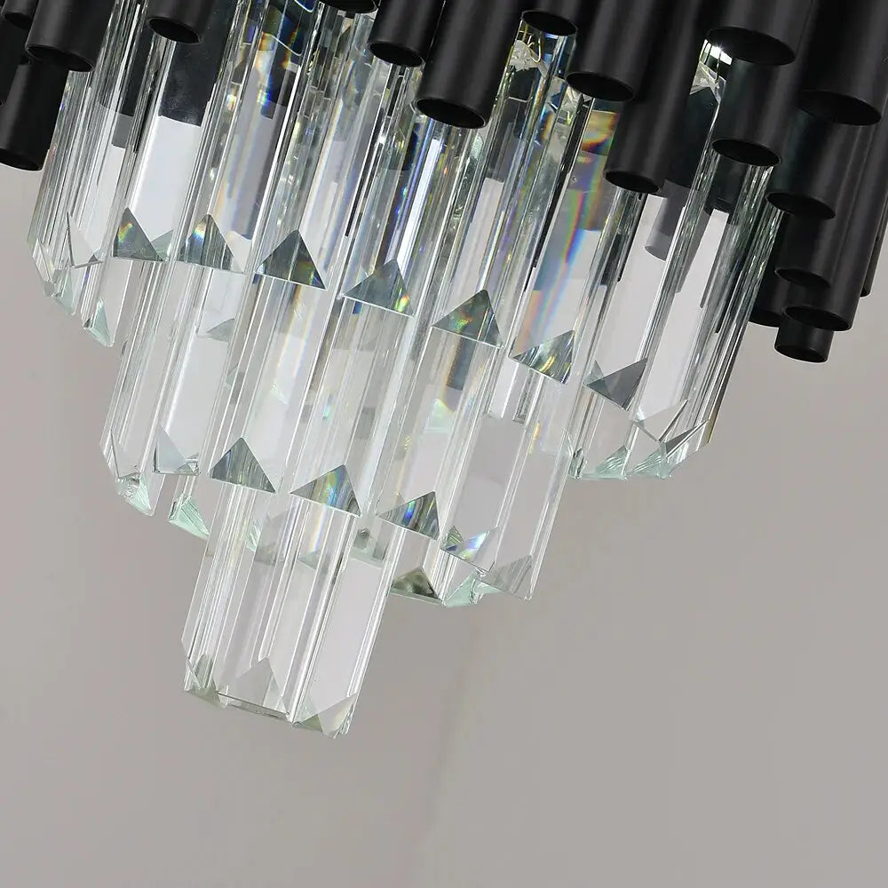 Modern Black Hanging Crystal Chandelier for Dining Kitchen