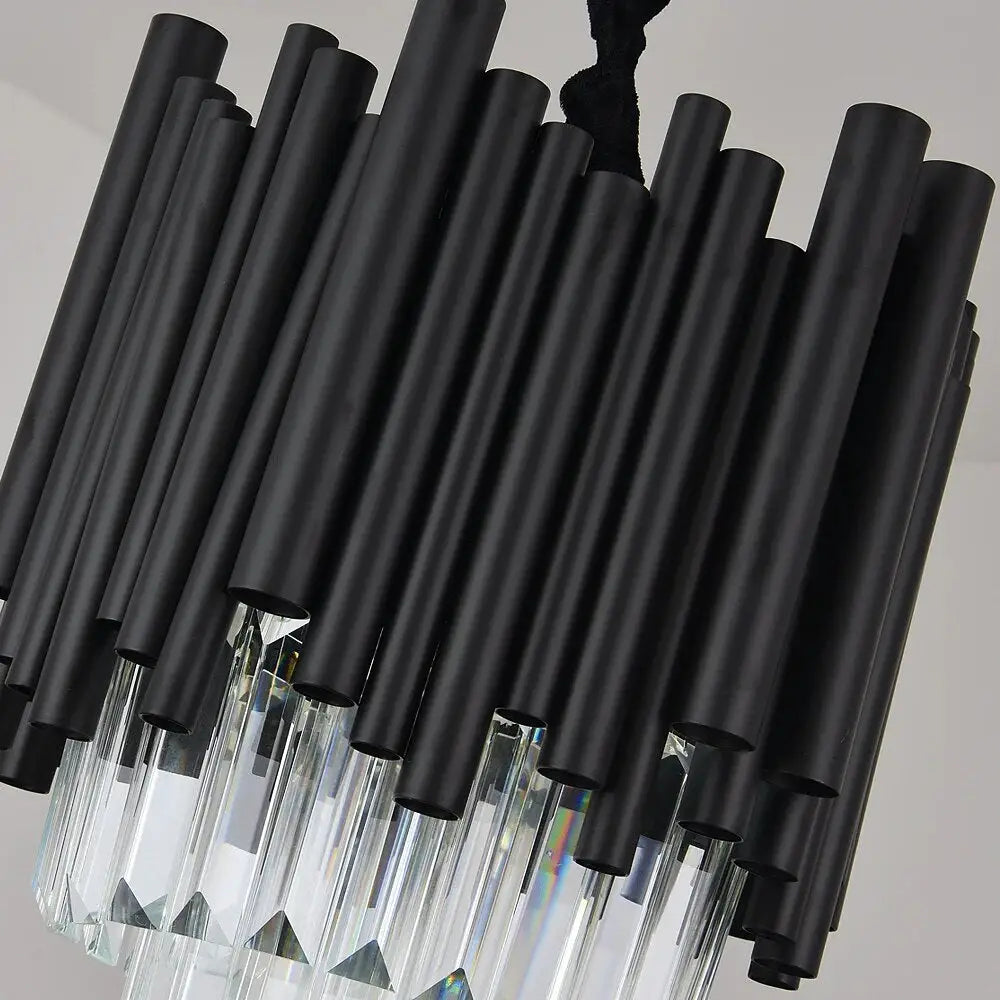 Modern Black Hanging Crystal Chandelier for Dining Kitchen