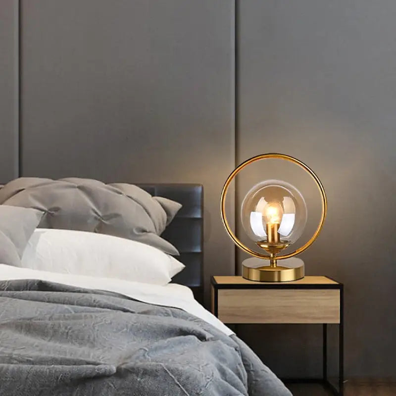 Modern Brass Glass Ball Ring Bedside Table Lamp - Home & Garden > Lighting Lamps
