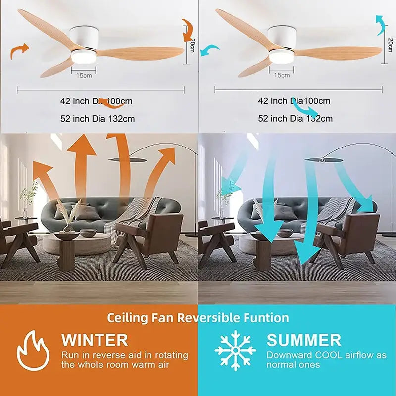Modern Ceiling Fan with LED Light & Remote – 42/52 Inch Lighting > lights Fans