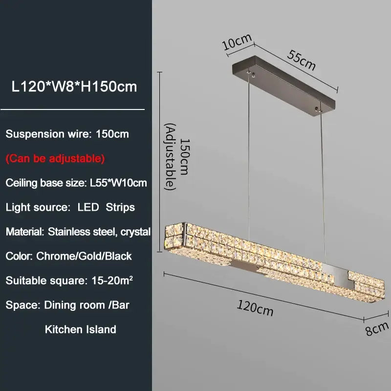 Modern Hanging Led Crystal Chandelier for Dining Kitchen Bar - Length 120cm / Gold NON