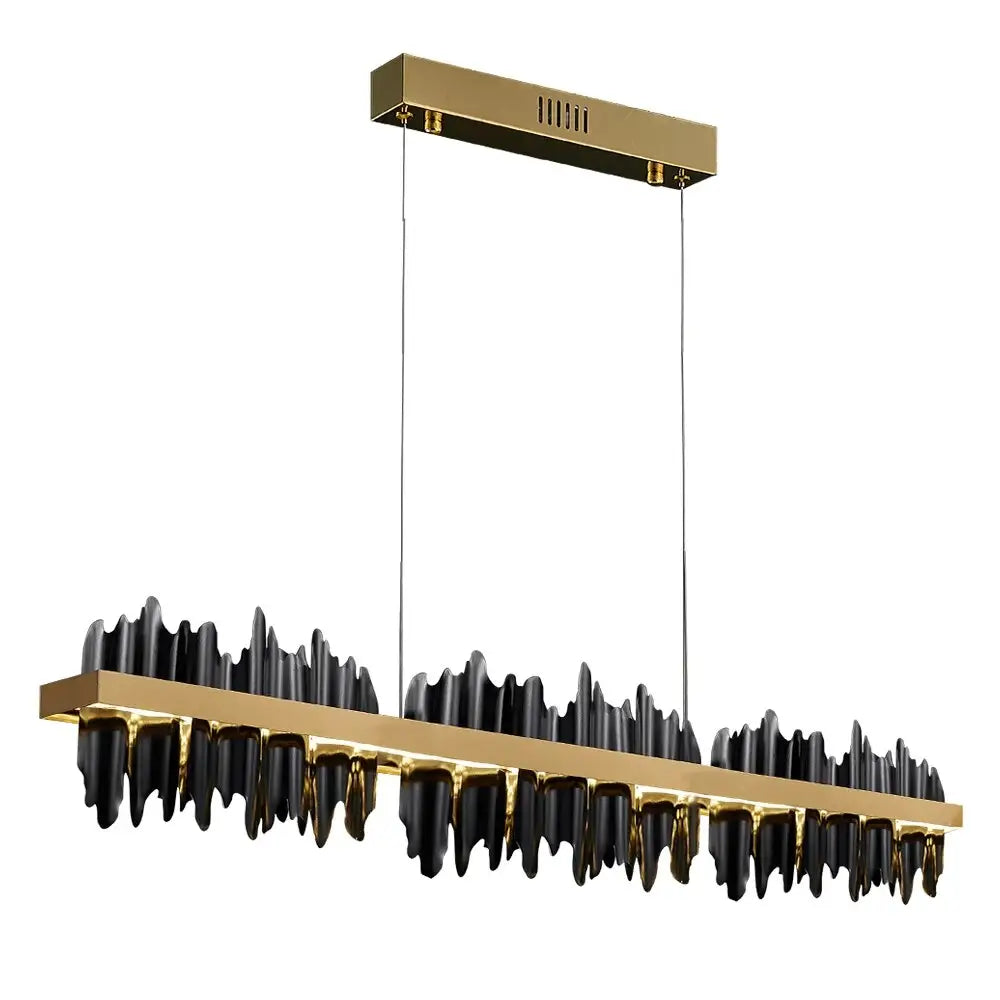 Modern Iceberg Hanging Rectangle Chandelier for Dining Kitchen - Black lampshade