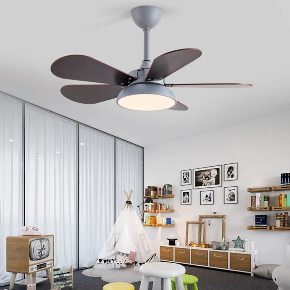 Nordic Cartoon Noiseless Kids Ceiling Fan with Lights - Gray / Wood 5 Lighting > Fans