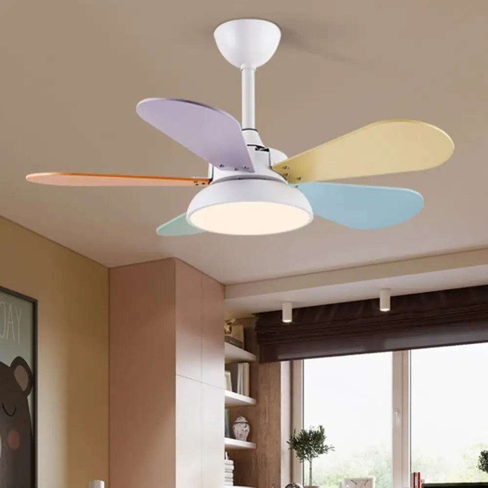 Nordic Cartoon Noiseless Kids Ceiling Fan with Lights - White / Colorful 5 Lighting > Fans