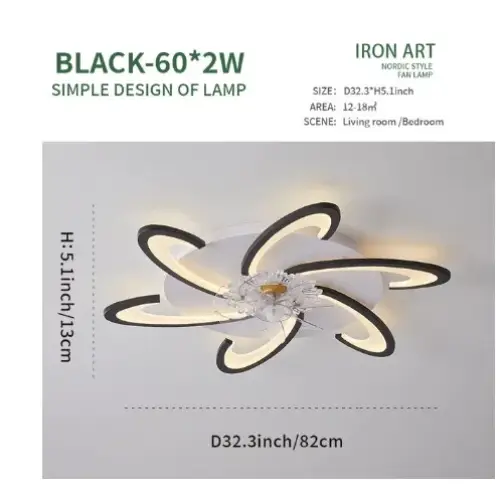 Nordic Creative Ceiling Fan with LED Light for Bedroom Living - Model 1 / Led 3 Color