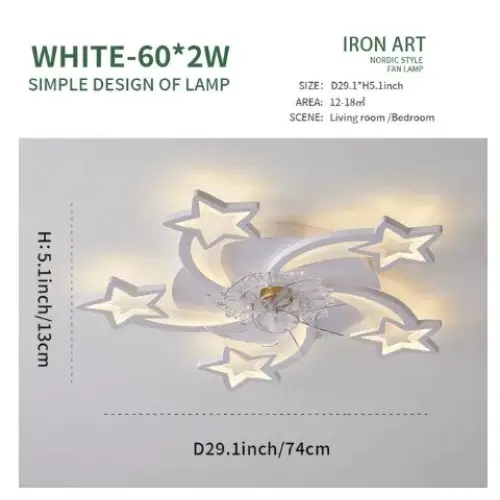 Nordic Creative Ceiling Fan with LED Light for Bedroom Living - Model 2 / Led 3 Color