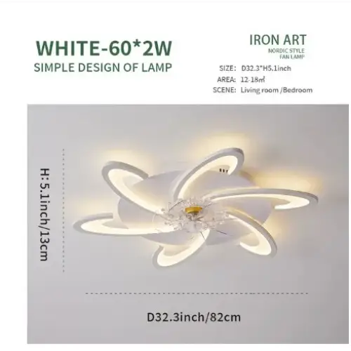 Nordic Creative Ceiling Fan with LED Light for Bedroom Living - Model 4 / Led 3 Color
