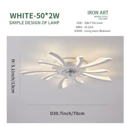 Nordic Creative Ceiling Fan with LED Light for Bedroom Living - Model 5 / Led 3 Color