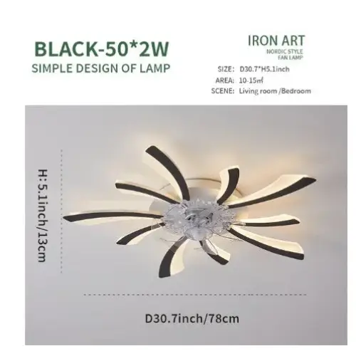 Nordic Creative Ceiling Fan with LED Light for Bedroom Living - Model 6 / Led 3 Color
