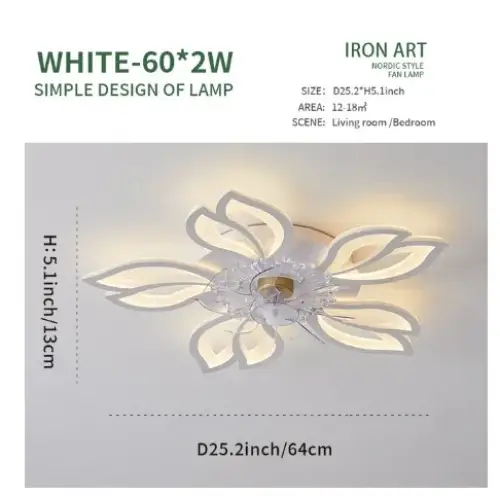 Nordic Creative Ceiling Fan with LED Light for Bedroom Living - Model 9 / Led 3 Color