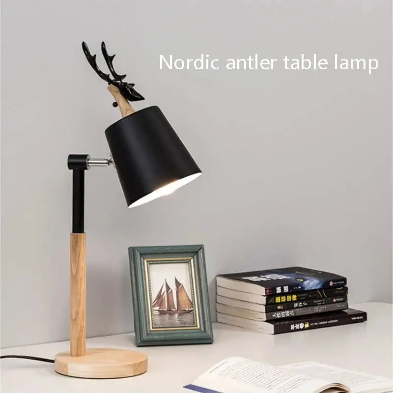 Nordic Elk Antler Wood Table Lamp for Study Living Bedroom