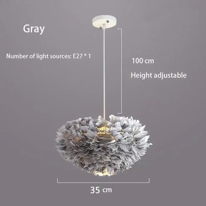 Nordic Feather Chandelier for Modern Interiors - Gray 35cm - Home & Garden > Lighting