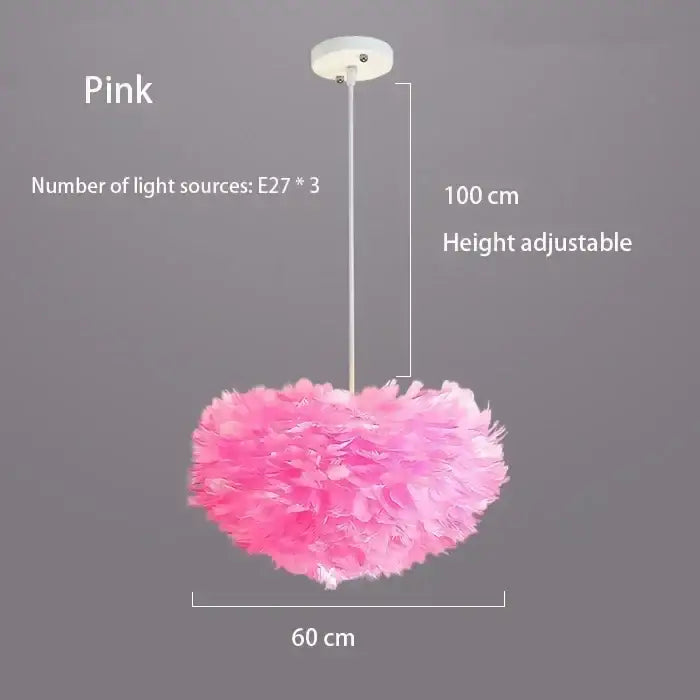 Nordic Feather Chandelier for Modern Interiors - Pink 60cm - Home & Garden > Lighting