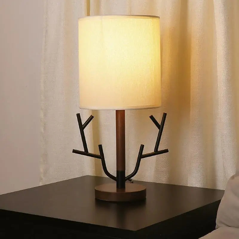 Nordic Wooden Tree Branch Table Lamp With Fabric Shade - Lighting > & Floor Lamps Desk