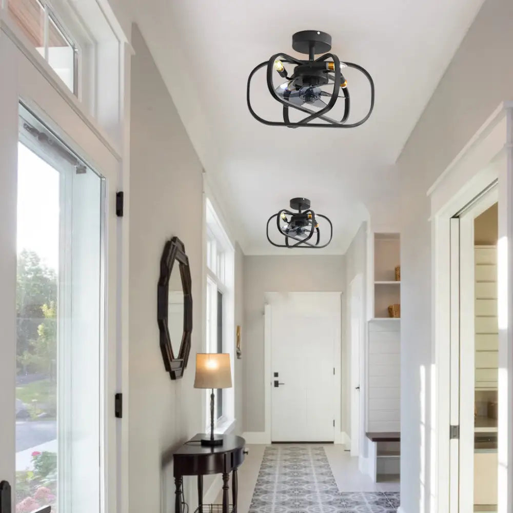 Rustic Bladeless Ceiling Fan with LED Light - Cage / Black - Lighting > lights Fans