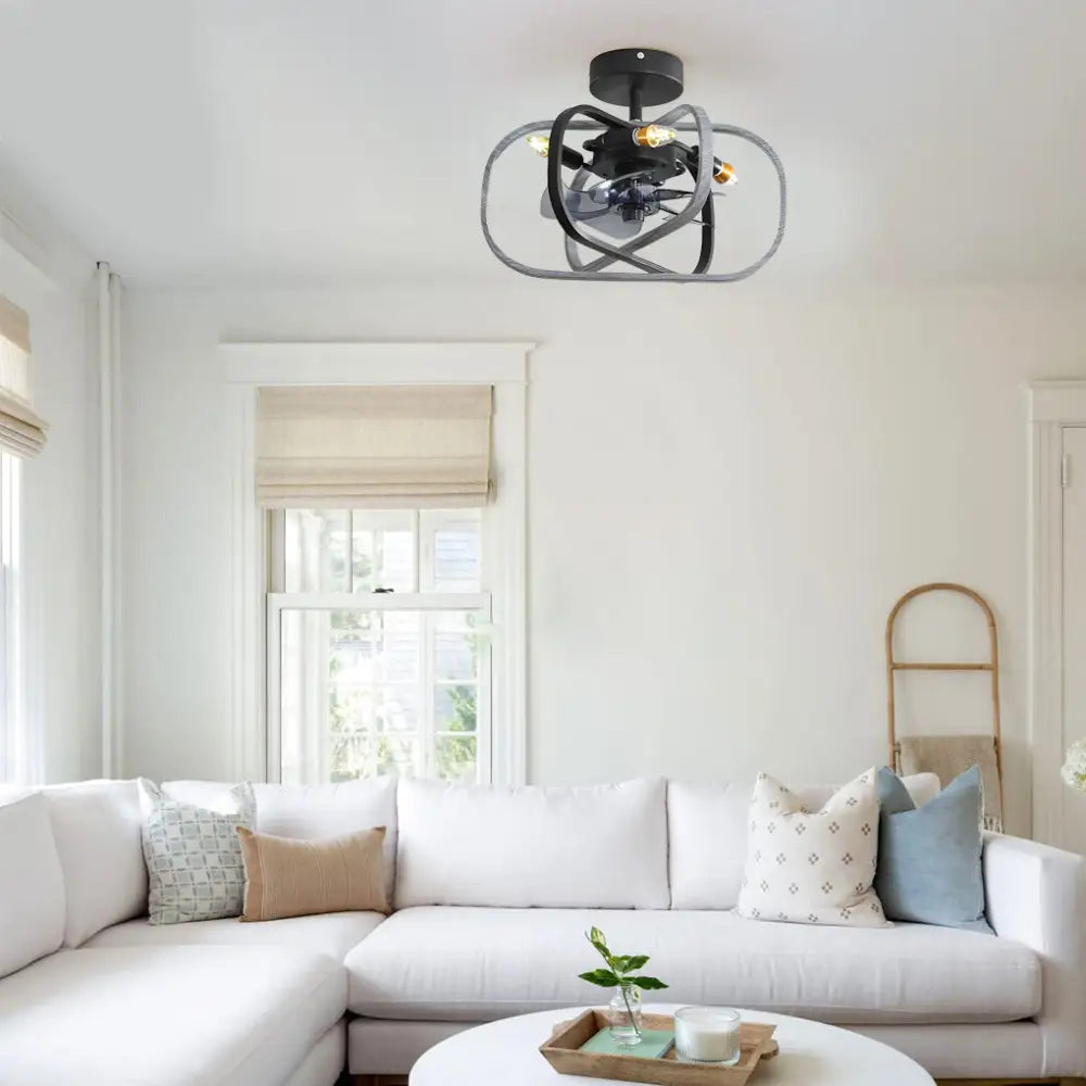 Rustic Bladeless Ceiling Fan with LED Light - Cage / Gray - Lighting > lights Fans