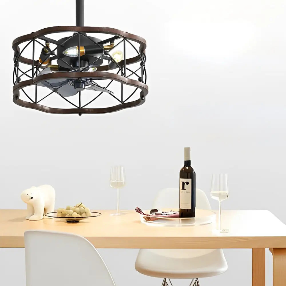 Rustic Bladeless Ceiling Fan with LED Light - Flower / Dark Wood Color - Lighting >