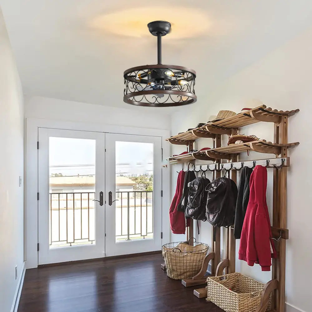 Rustic Bladeless Ceiling Fan with LED Light - Round / Dark Wood Color - Lighting > lights