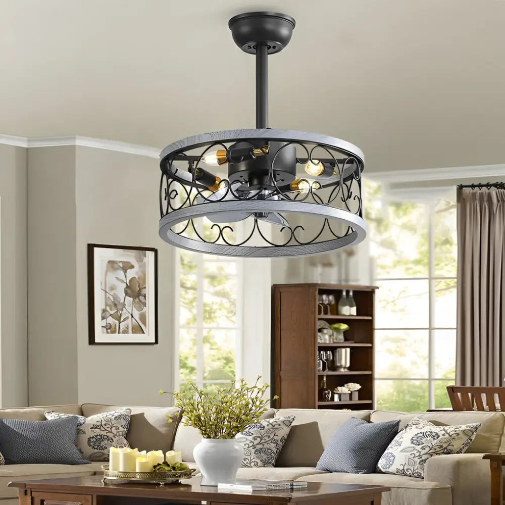 Rustic Bladeless Ceiling Fan with LED Light - Round / Gray - Lighting > lights Fans