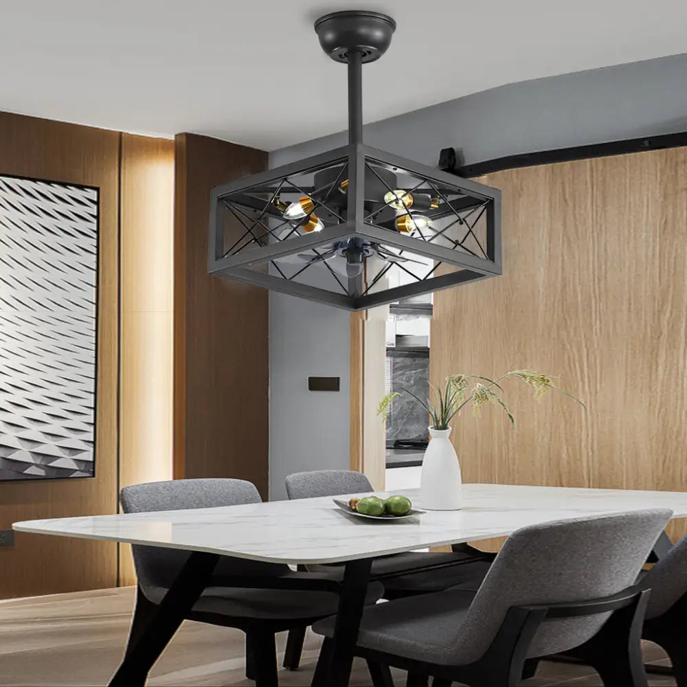 Rustic Bladeless Ceiling Fan with LED Light - Square / Black - Lighting > lights Fans