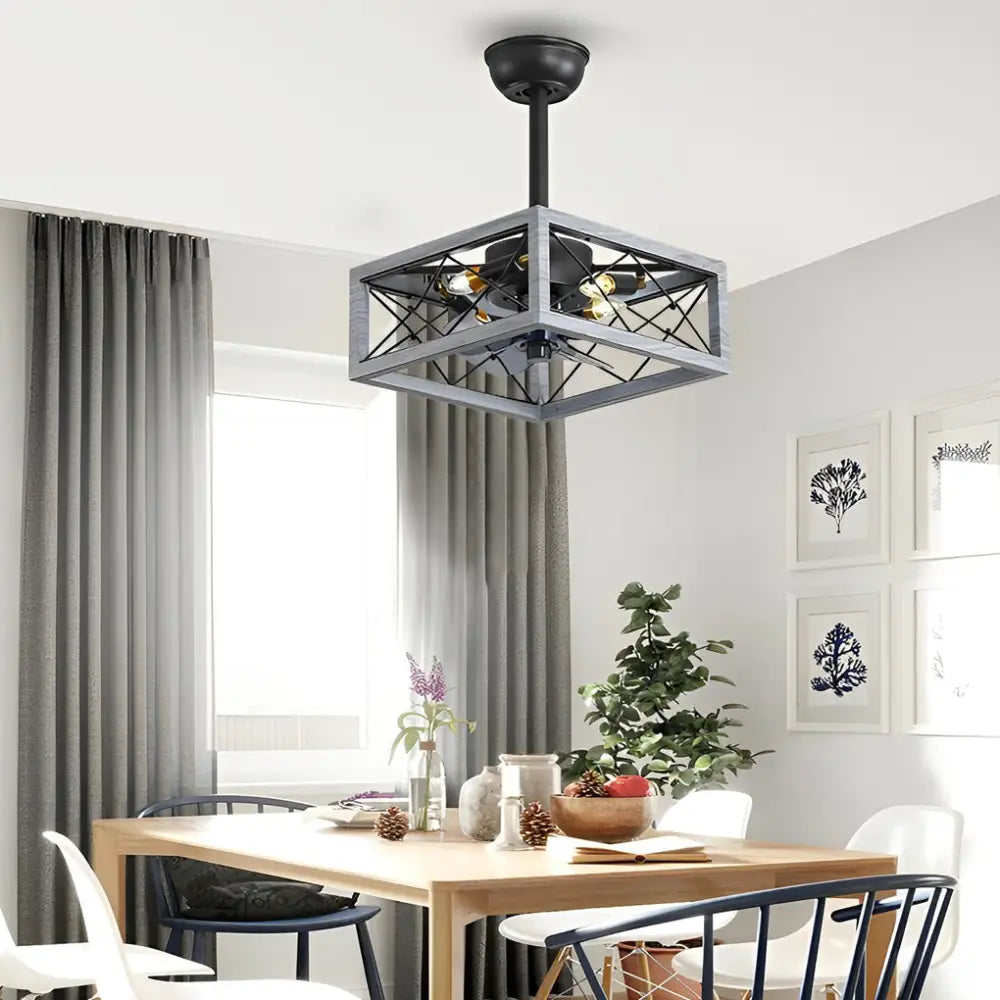 Rustic Bladeless Ceiling Fan with LED Light - Square / Gray - Lighting > lights Fans
