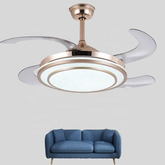Goldener Kronleuchter-Deckenventilator mit LED und einziehbaren Flügeln