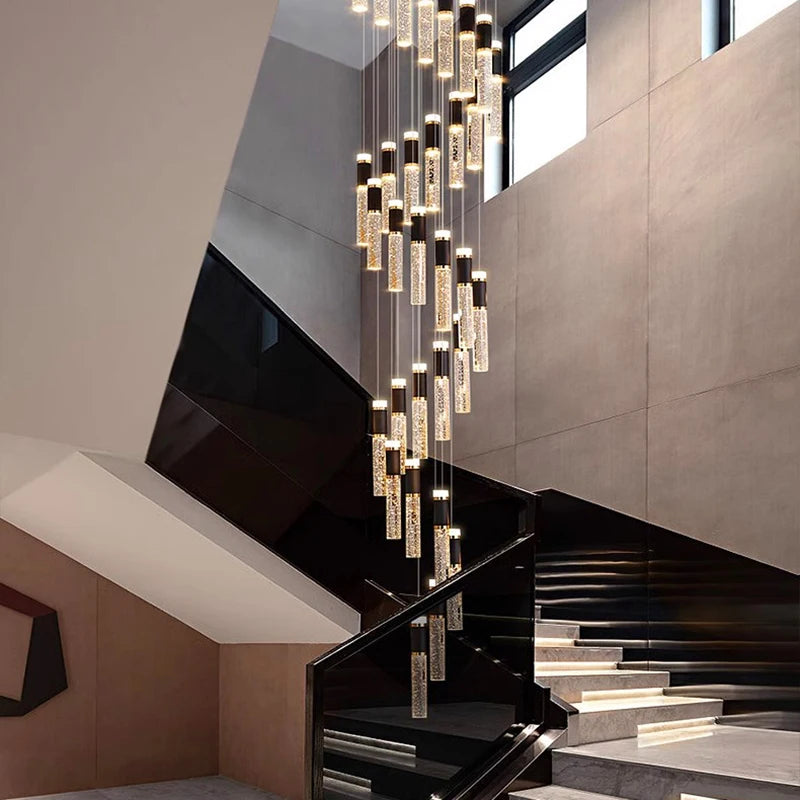Elegant modern crystal chandelier with clear crystal tubes and gold-toned accents luxury adjustable pendant light