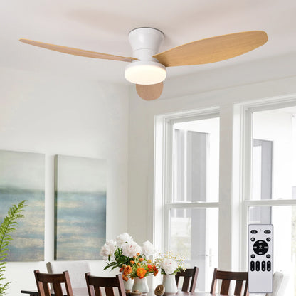 White ceiling fan with light wood blades sleek modern design 3-color 6-speed remote control ceiling fan with light