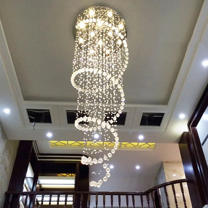 Spiral crystal led ceiling chandelier with cascading clear faceted beads and warm light for modern interiors