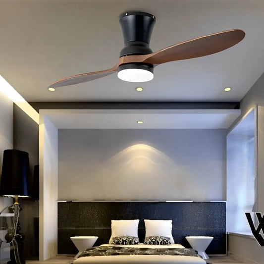 2 Blades Wood LED Ceiling Fan with Remote and Light - Lighting > lights Fans