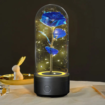 2-in-1 Rose LED Light & Bluetooth Speaker Gift - Black Base Blue Flower - Lighting >