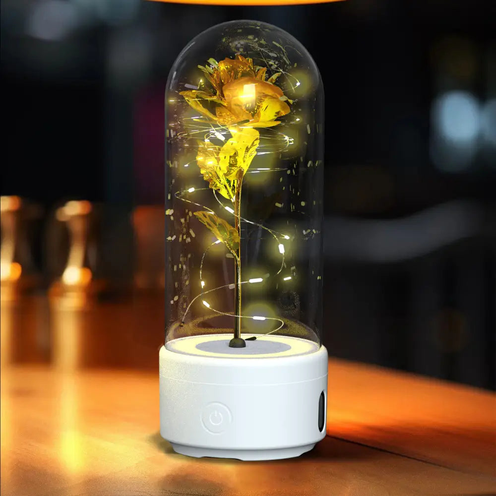 2-in-1 Rose LED Light & Bluetooth Speaker Gift - White Base Gold Flower - Lighting >