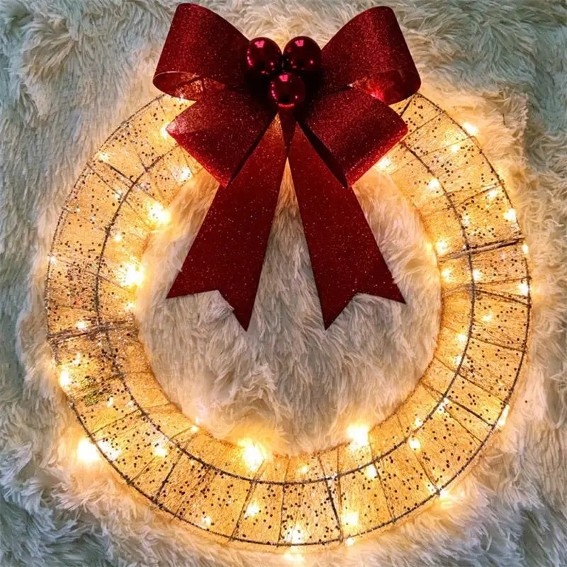 50CM LED Christmas Garland Wreath with Bowknot - Home & Garden > Decor Seasonal Holiday