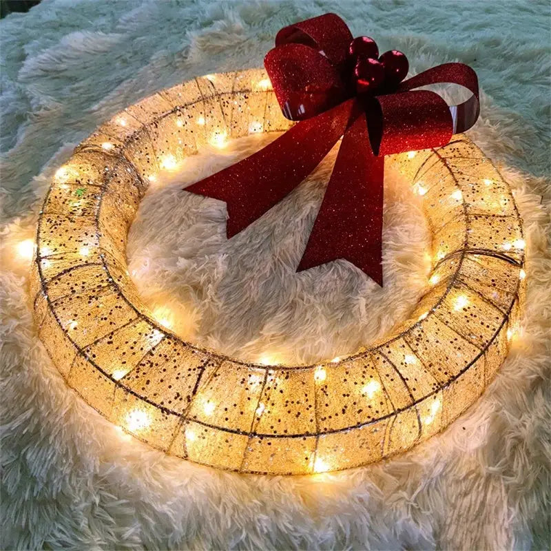 50CM LED Christmas Garland Wreath with Bowknot - Home & Garden > Decor Seasonal Holiday