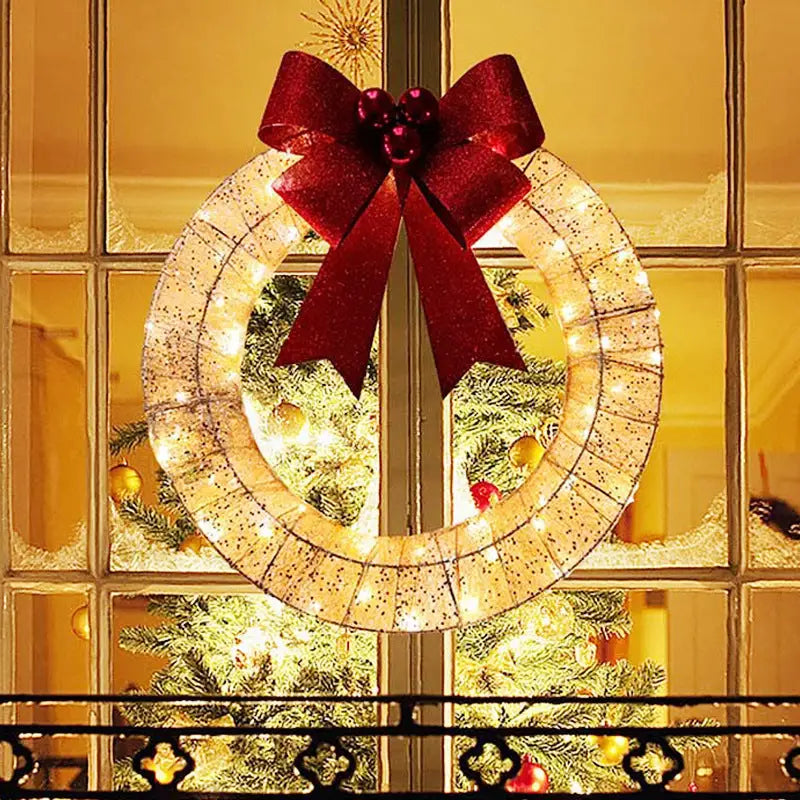 50CM LED Christmas Garland Wreath with Bowknot - Gold / 50cm - Home & Garden > Decor